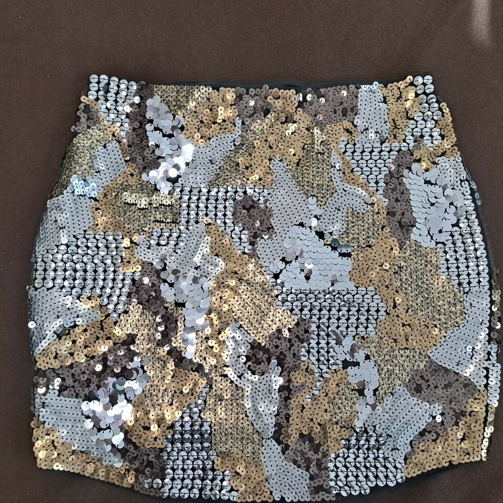 Express Sequin Mini Skirt in Gold and Silver